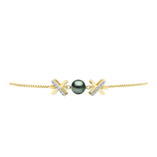 Pulseira de Prata com Banho de Ouro com Pérola de água doce com tonalidade verde estilo Taiti e Topázio Branco  Contraste: Cabeca de Veado (800)