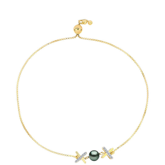 Pulseira de Prata com Banho de Ouro com Pérola de água doce com tonalidade verde estilo Taiti e Topázio Branco  Contraste: Cabeca de Veado (800)