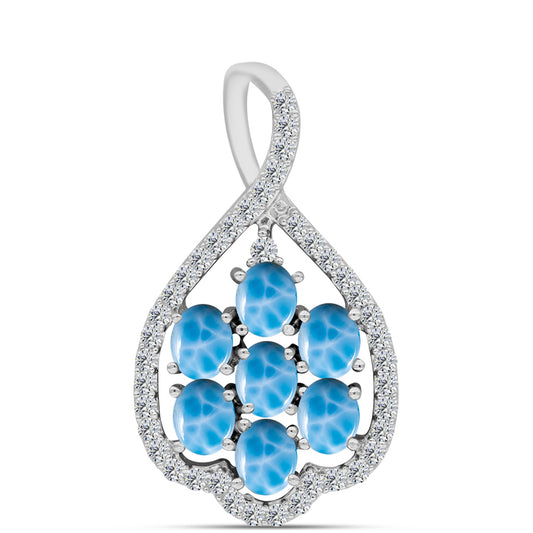 Pendente de Prata com Larimar de Barahona e Topázio Branco