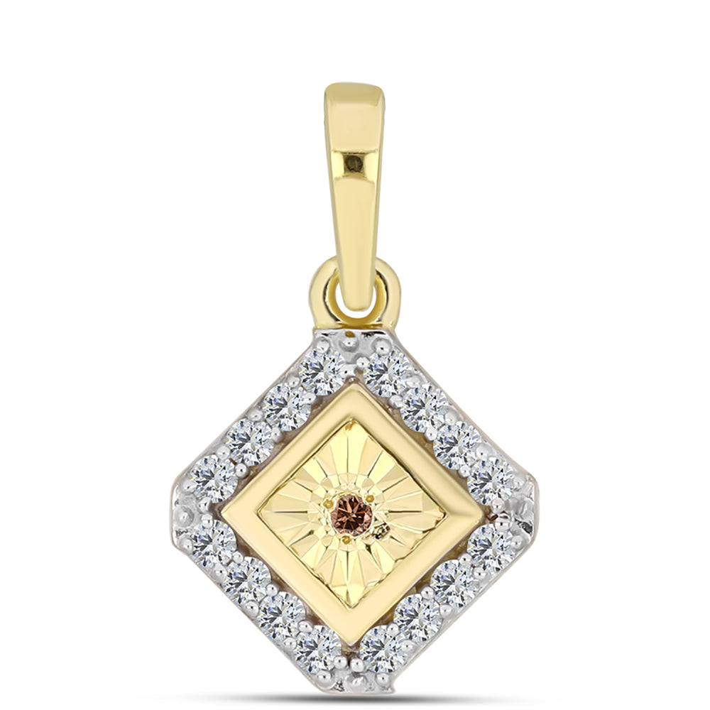 Pendente de Prata com Banho de Ouro com Diamante cor de Cognac e Topázio Branco 1 