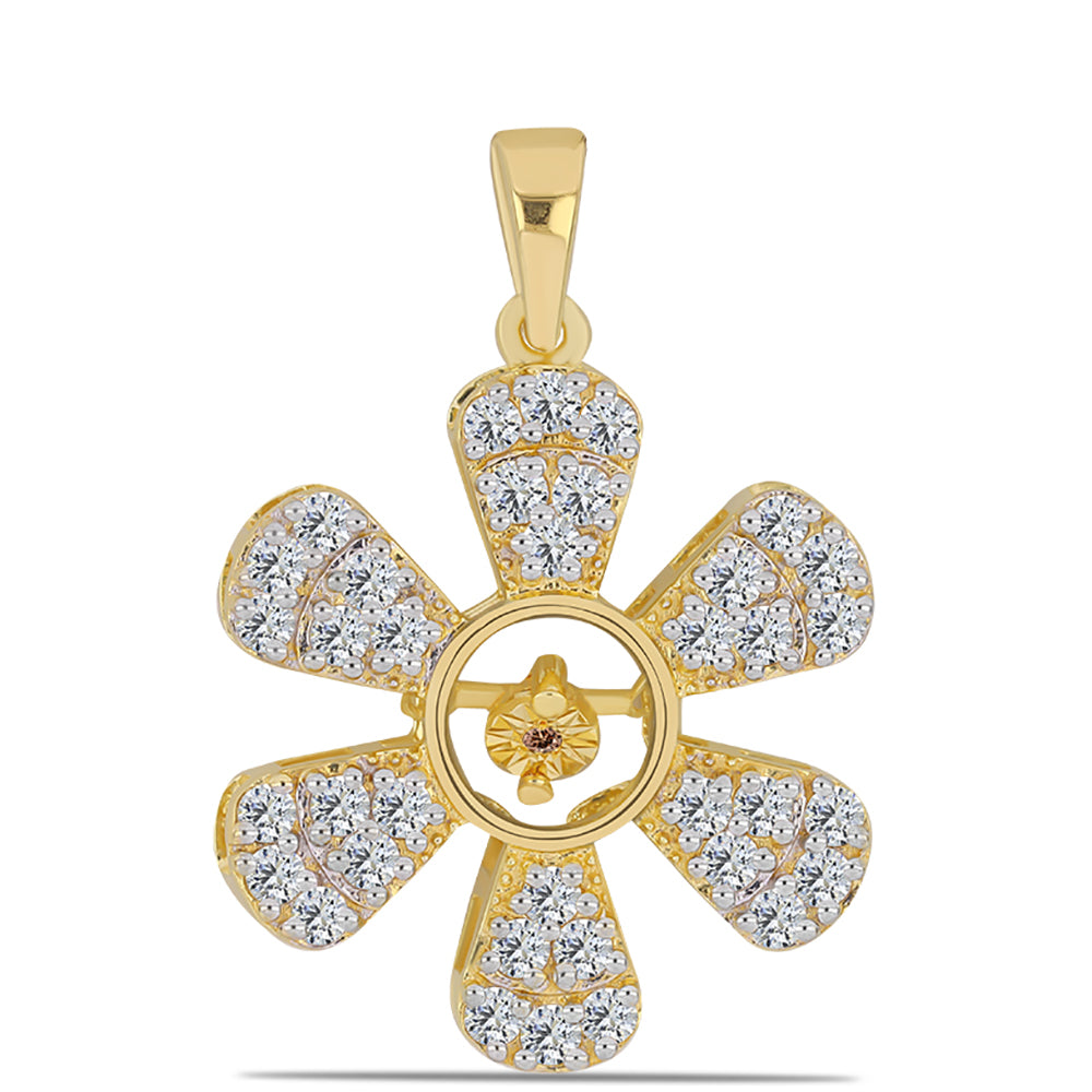 Pendente de Prata com Banho de Ouro com Diamante cor de Cognac e Topázio Branco  Contraste: Cabeca de Veado (800)
