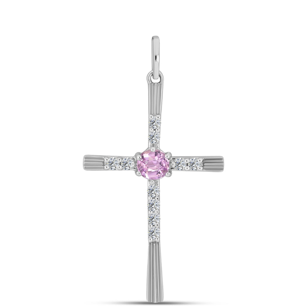 Cruz Pendente de Prata com Kunzita de Pala e Topázio Branco
