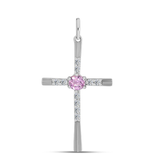 Cruz Pendente de Prata com Kunzita de Pala e Topázio Branco