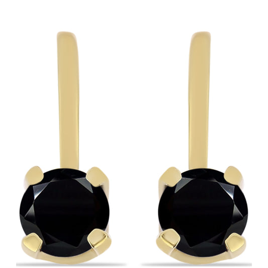Brincos de Prata com Banho de Ouro com Ónix Preta