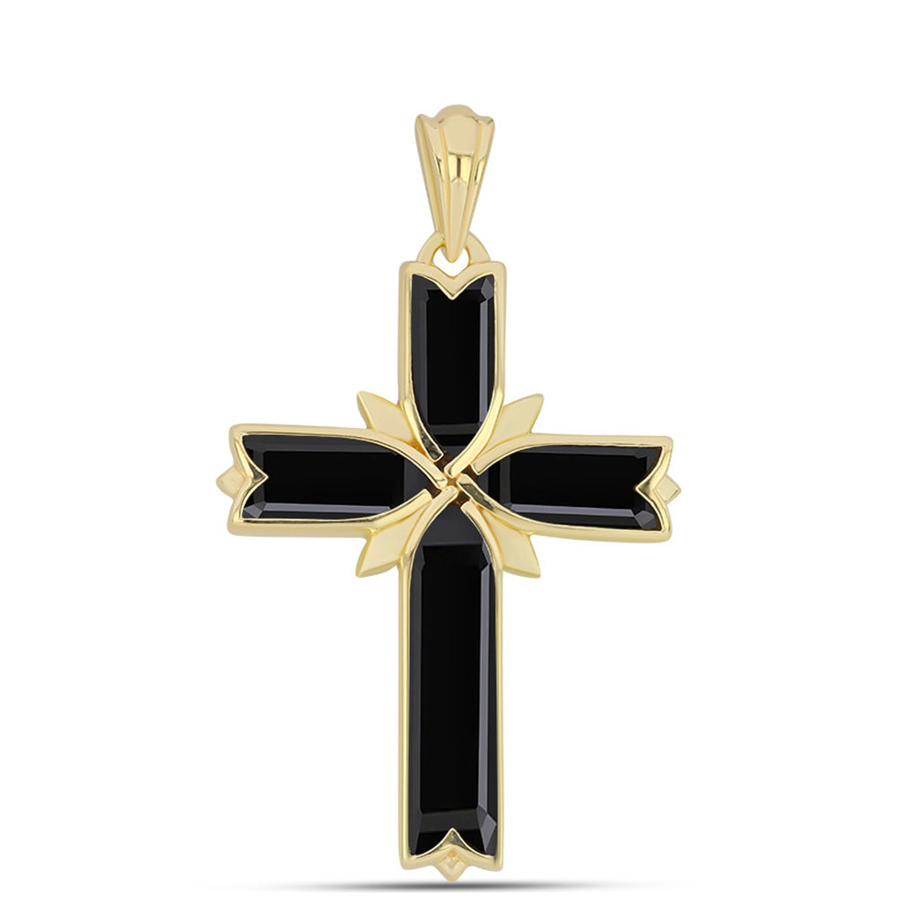 Cruz Pendente de Prata com Banho de Ouro com Ónix Preta  Contraste: Cabeca de Veado (800)