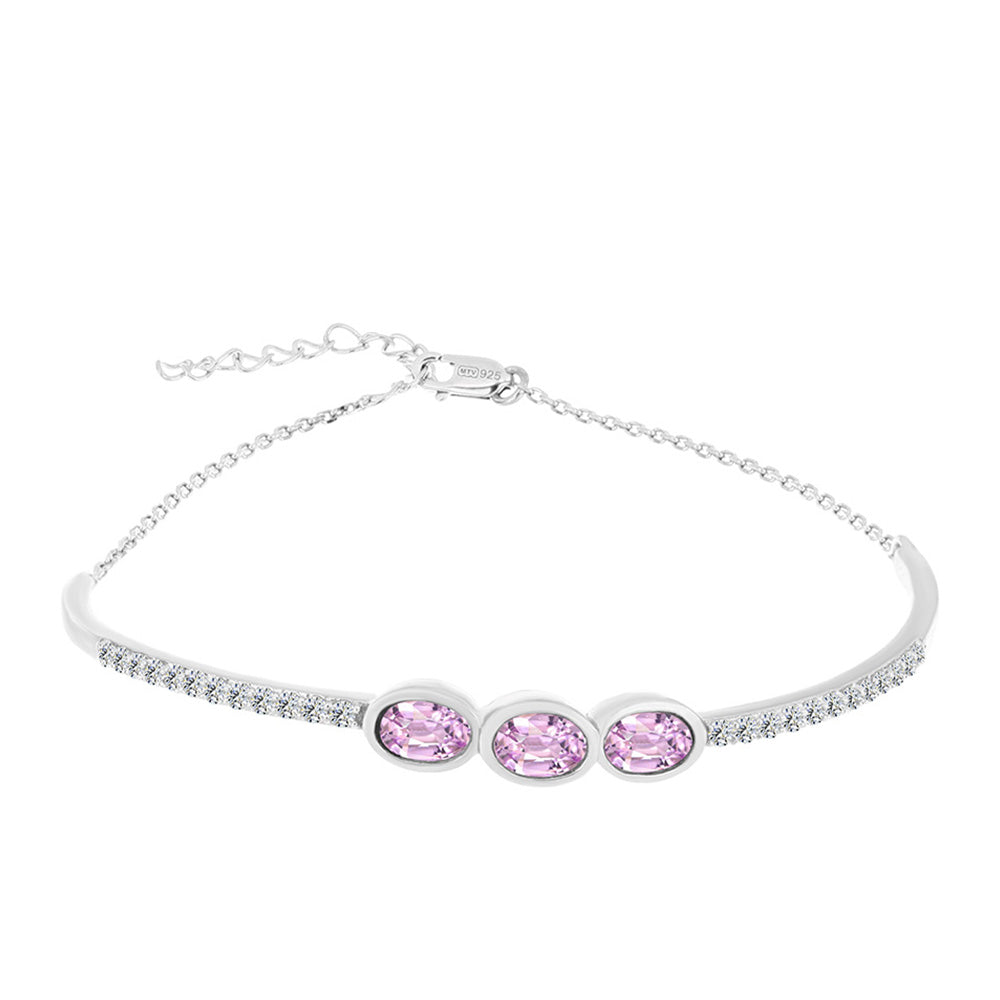 Pulseira de Prata com Kunzita de Pala e Topázio Branco  Contraste: Cabeca de Veado (800)