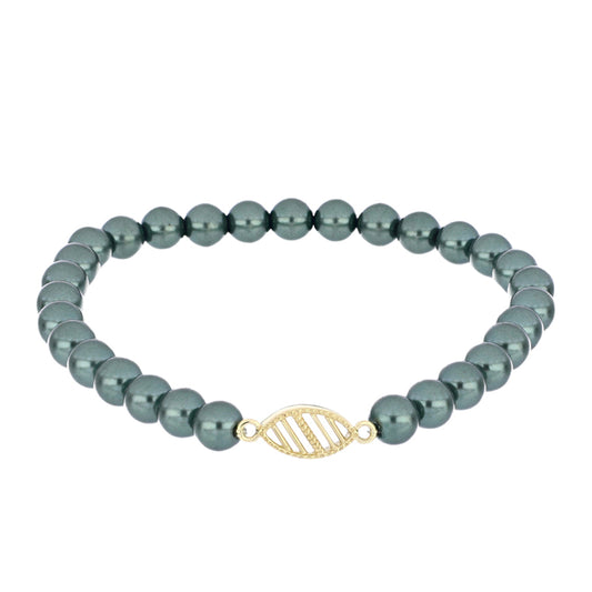 Pulseira de Prata com Banho de Ouro com Pérola de água doce com tonalidade verde estilo Taiti
