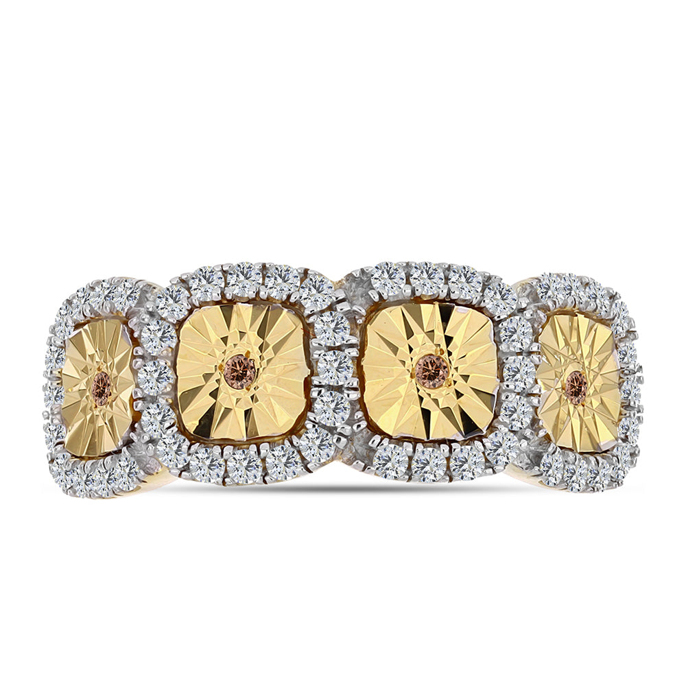 Anel de Prata com Banho de Ouro com Diamante cor de Cognac e Topázio Branco  Contraste: Cabeca de Veado (800)