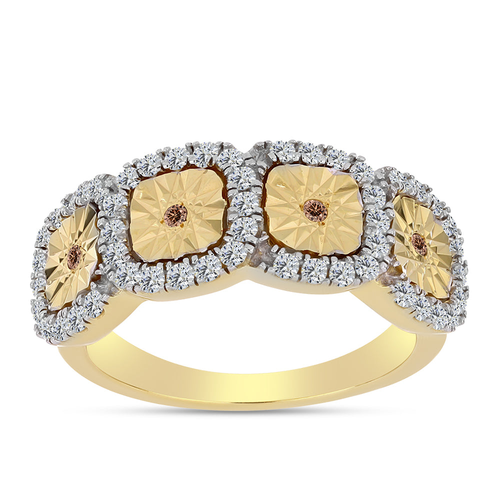 Anel de Prata com Banho de Ouro com Diamante cor de Cognac e Topázio Branco  Contraste: Cabeca de Veado (800) 3 