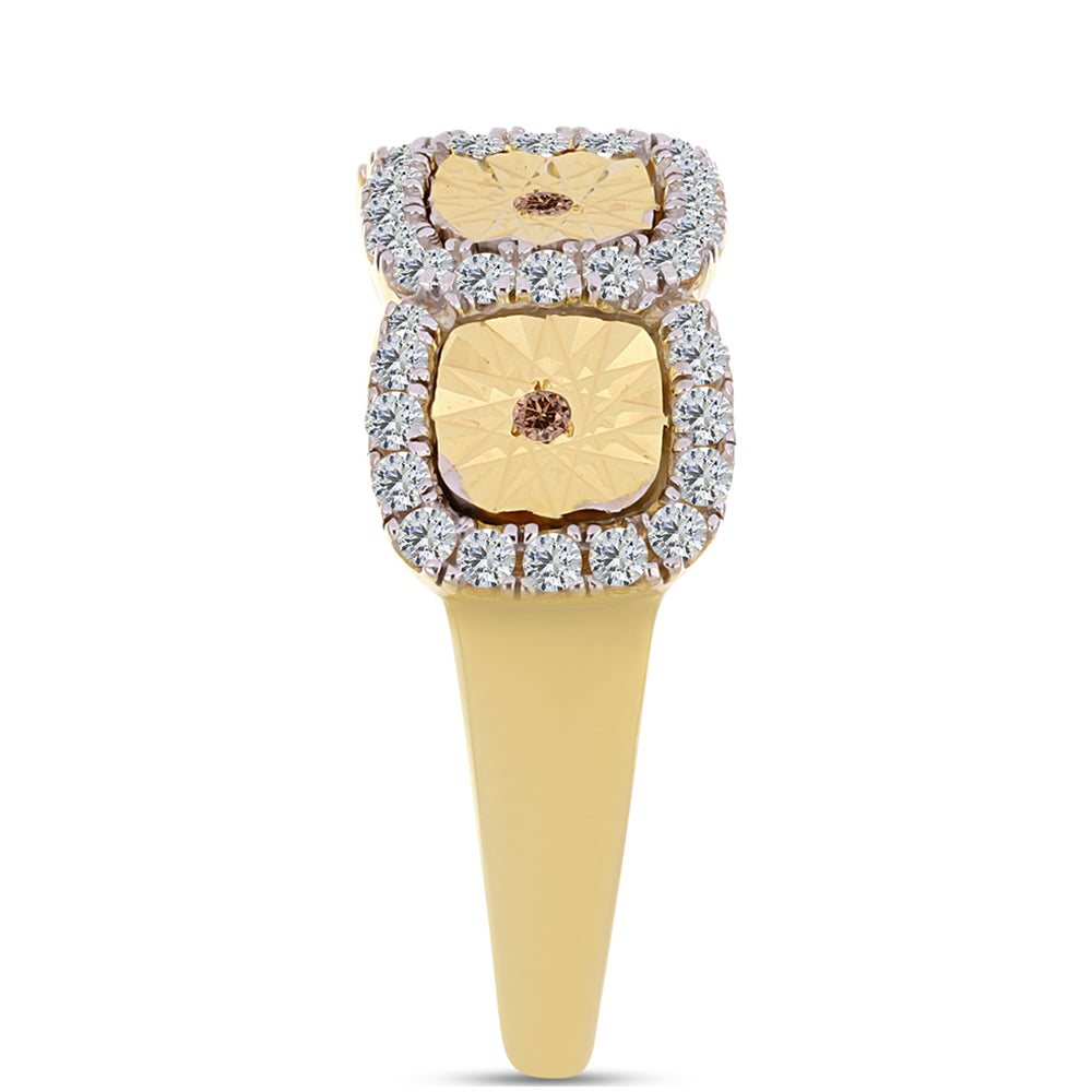 Anel de Prata com Banho de Ouro com Diamante cor de Cognac e Topázio Branco  Contraste: Cabeca de Veado (800) 4 