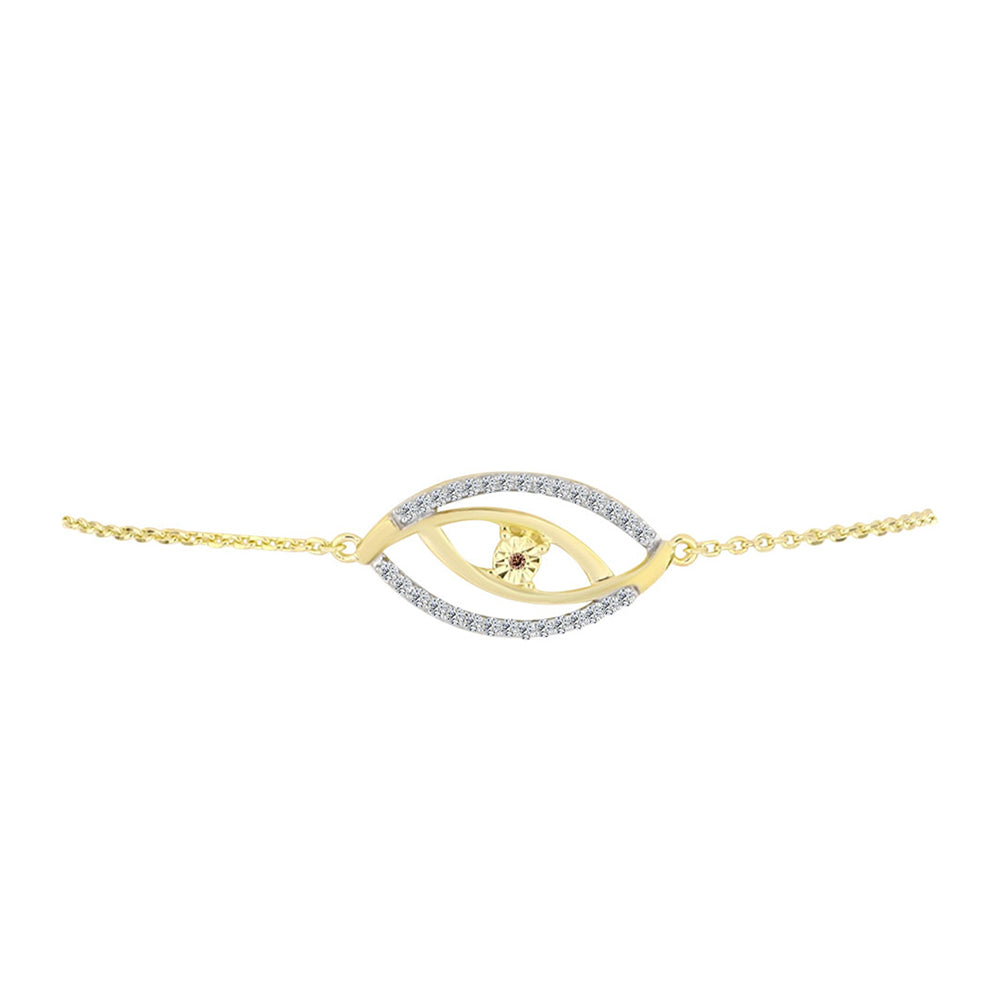 Pulseira de Prata com Banho de Ouro com Diamante cor de Cognac e Topázio Branco  Contraste: Cabeca de Veado (800) 2 