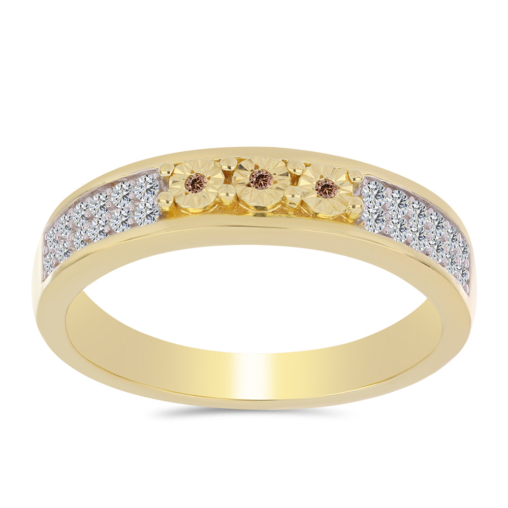 Anel de Prata com Banho de Ouro com Diamante cor de Cognac e Topázio Branco  Contraste: Cabeca de Veado (800) 3 