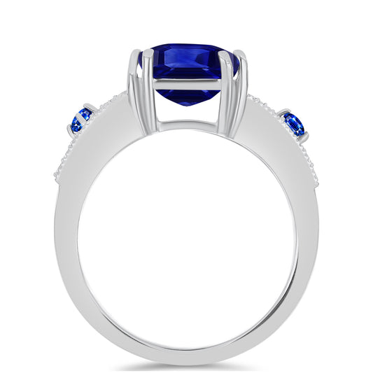 Anel de Prata com Safira Azul Australiana e Topázio Branco  Contraste: Cabeca de Veado (800)