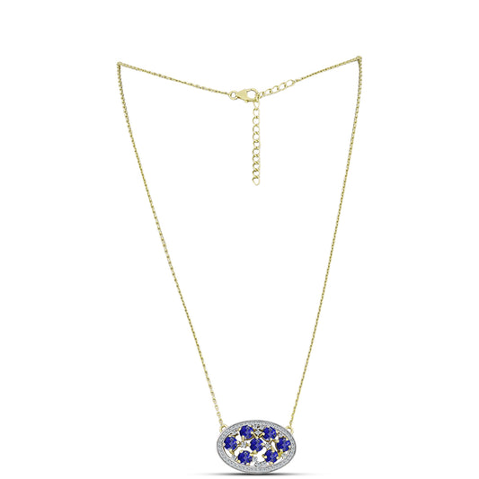Colar de Prata com Banho de Ouro com Lápis-lazúli e Topázio Branco  Contraste: Cabeca de Veado (800)