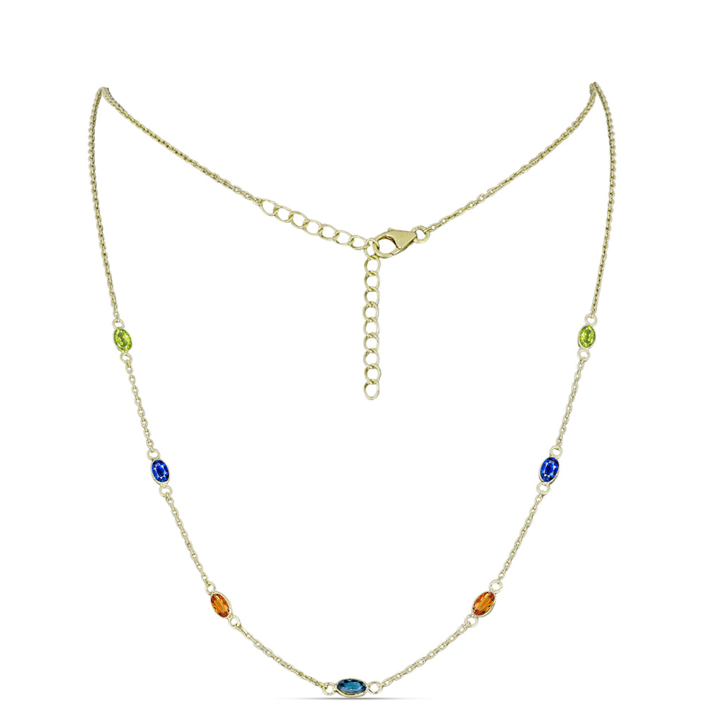 Colar de Prata com Banho de Ouro com Safira Arco-íris
