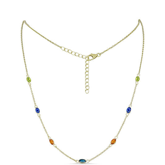 Colar de Prata com Banho de Ouro com Safira Arco-íris