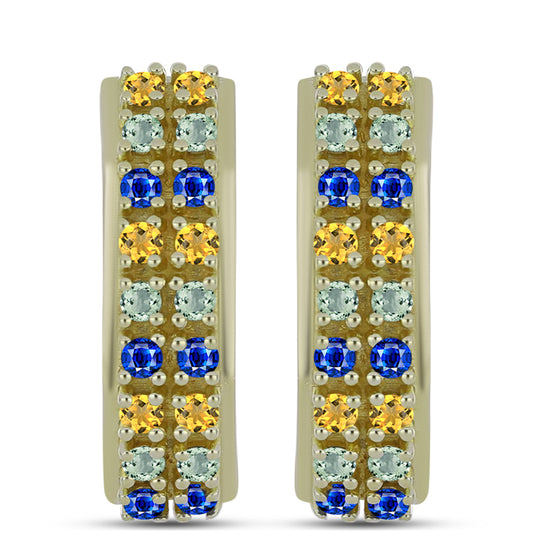 Brincos de Prata com Banho de Ouro com Safira Arco-íris