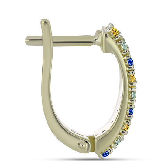 Brincos de Prata com Banho de Ouro com Safira Arco-íris