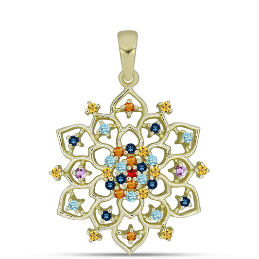 Pendente de Prata com Banho de Ouro com Safira Arco-íris  Contraste: Cabeca de Veado (800)