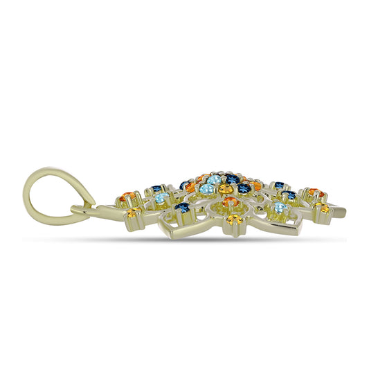 Pendente de Prata com Banho de Ouro com Safira Arco-íris  Contraste: Cabeca de Veado (800)
