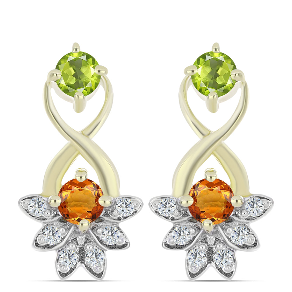 Brincos de Prata com Banho de Ouro com Safira Arco-íris e Topázio Branco