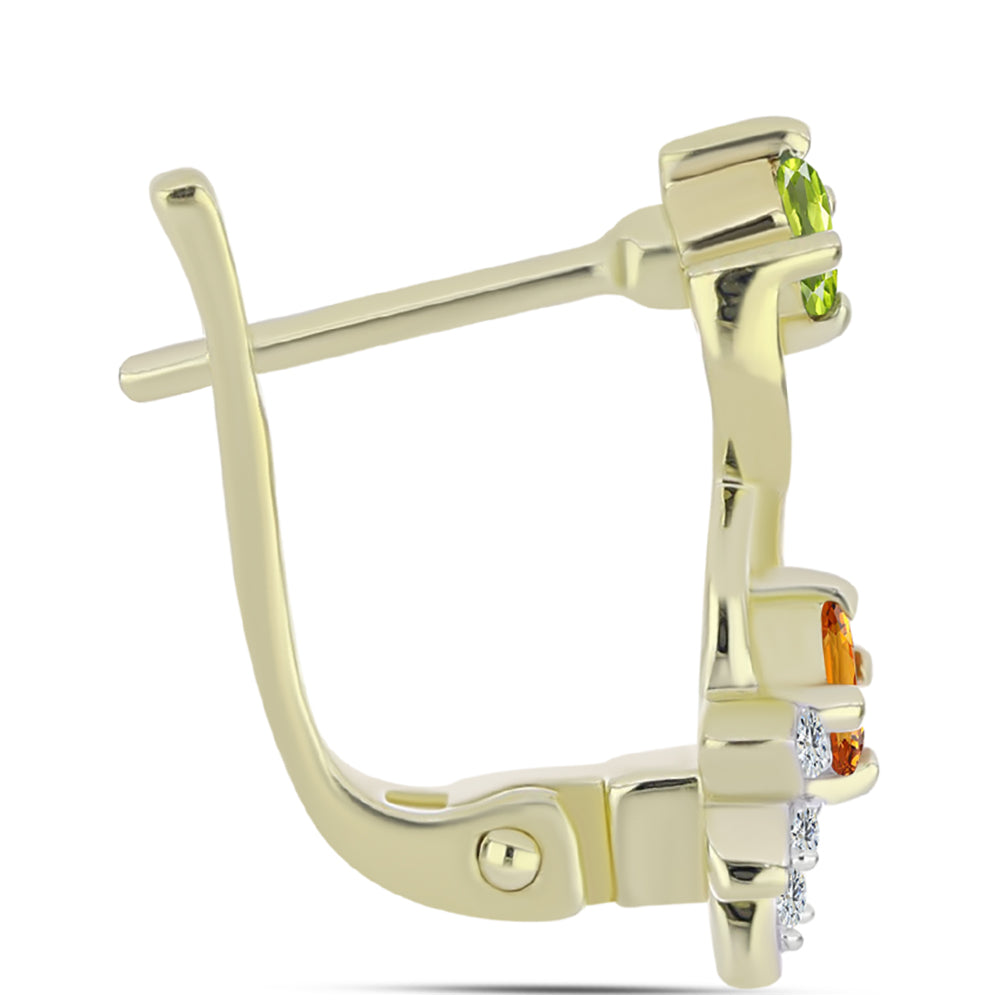 Brincos de Prata com Banho de Ouro com Safira Arco-íris e Topázio Branco 2 