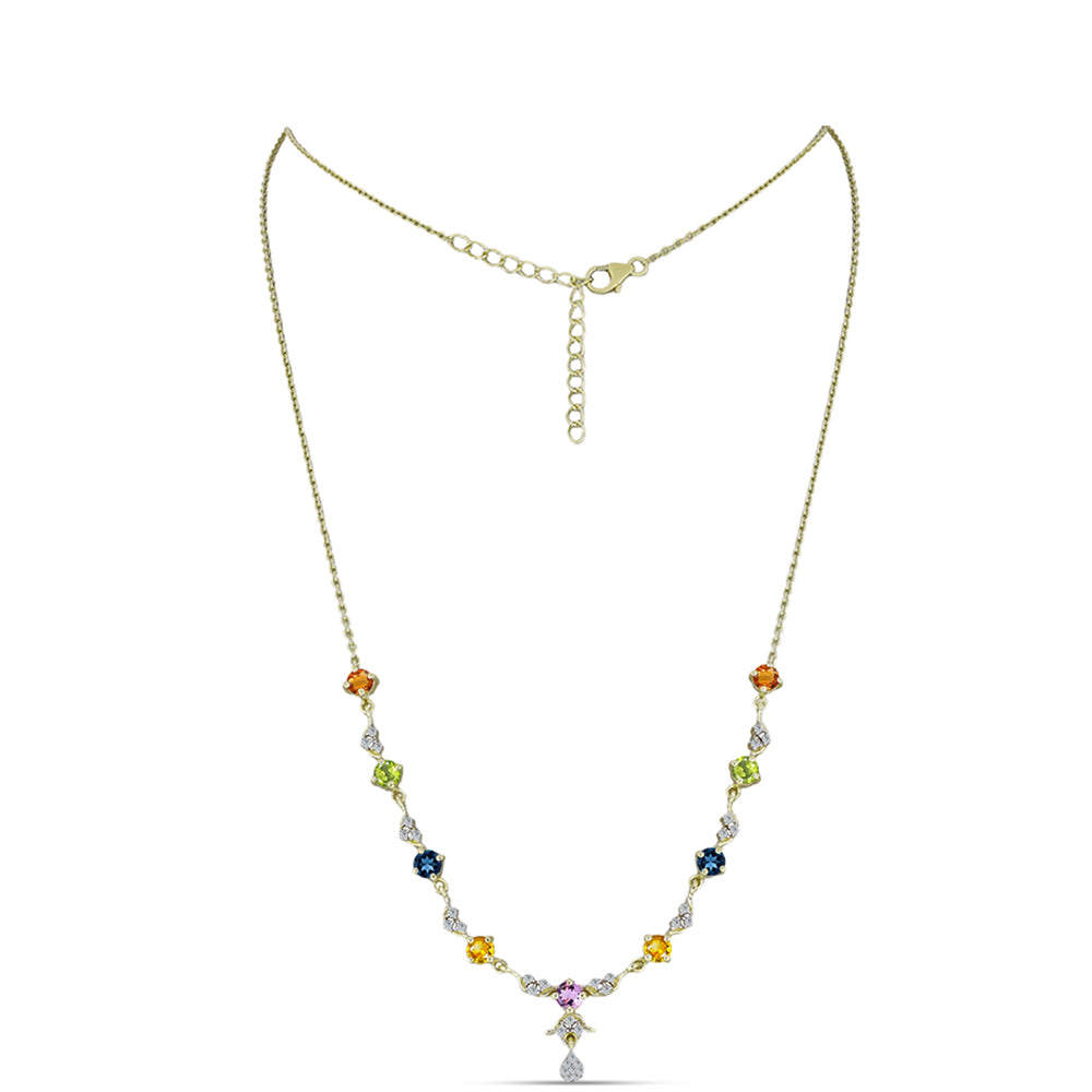 Colar de Prata com Banho de Ouro com Safira Arco-íris e Topázio Branco  Contraste: Cabeca de Veado (800) 1 