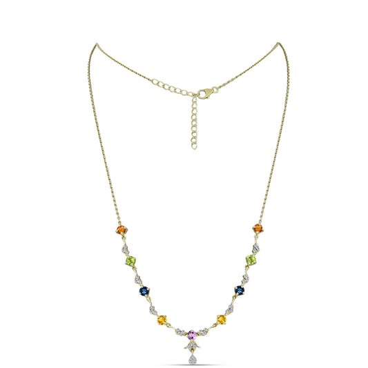 Colar de Prata com Banho de Ouro com Safira Arco-íris e Topázio Branco  Contraste: Cabeca de Veado (800)