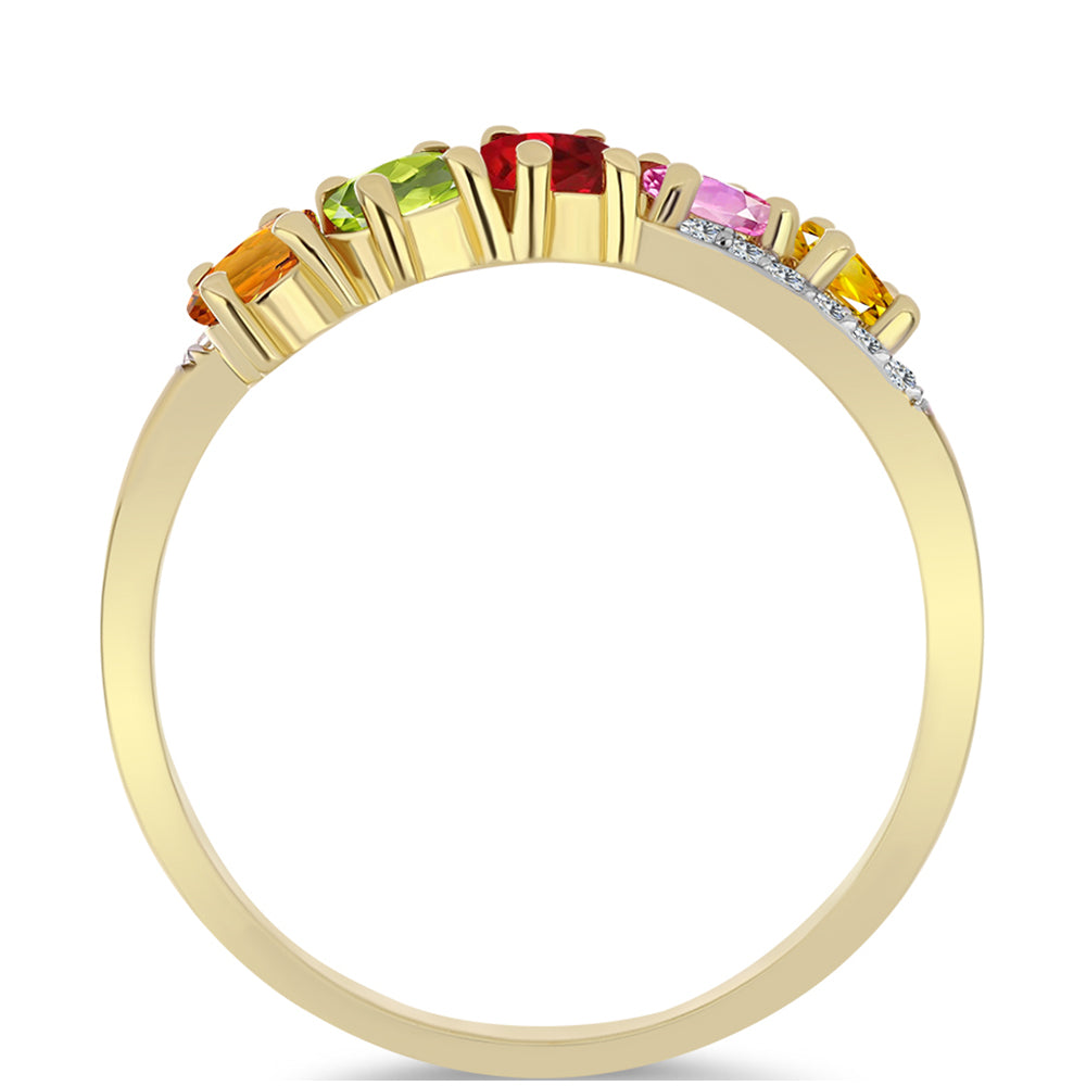 Anel de Prata com Banho de Ouro com Safira Arco-íris e Topázio Branco