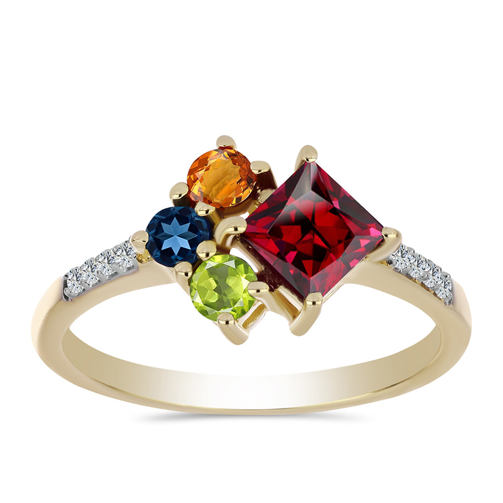 Anel de Prata com Banho de Ouro com Safira Arco-íris e Topázio Branco