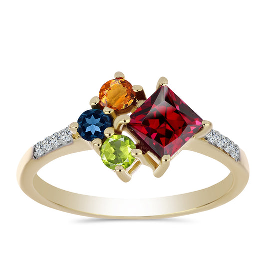 Anel de Prata com Banho de Ouro com Safira Arco-íris e Topázio Branco