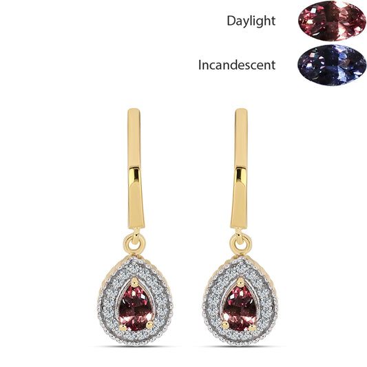 Brincos de Prata com Banho de Ouro com Granada Furta-cor de Tsivory e Topázio Branco