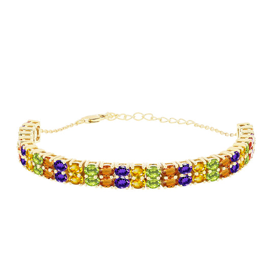 Pulseira de Prata com Banho de Ouro com Safira Arco-íris  Contraste: Cabeca de Veado (800)