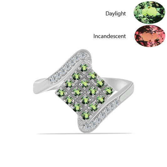 Anel de Prata com Alexandrita Natural e Topázio Branco