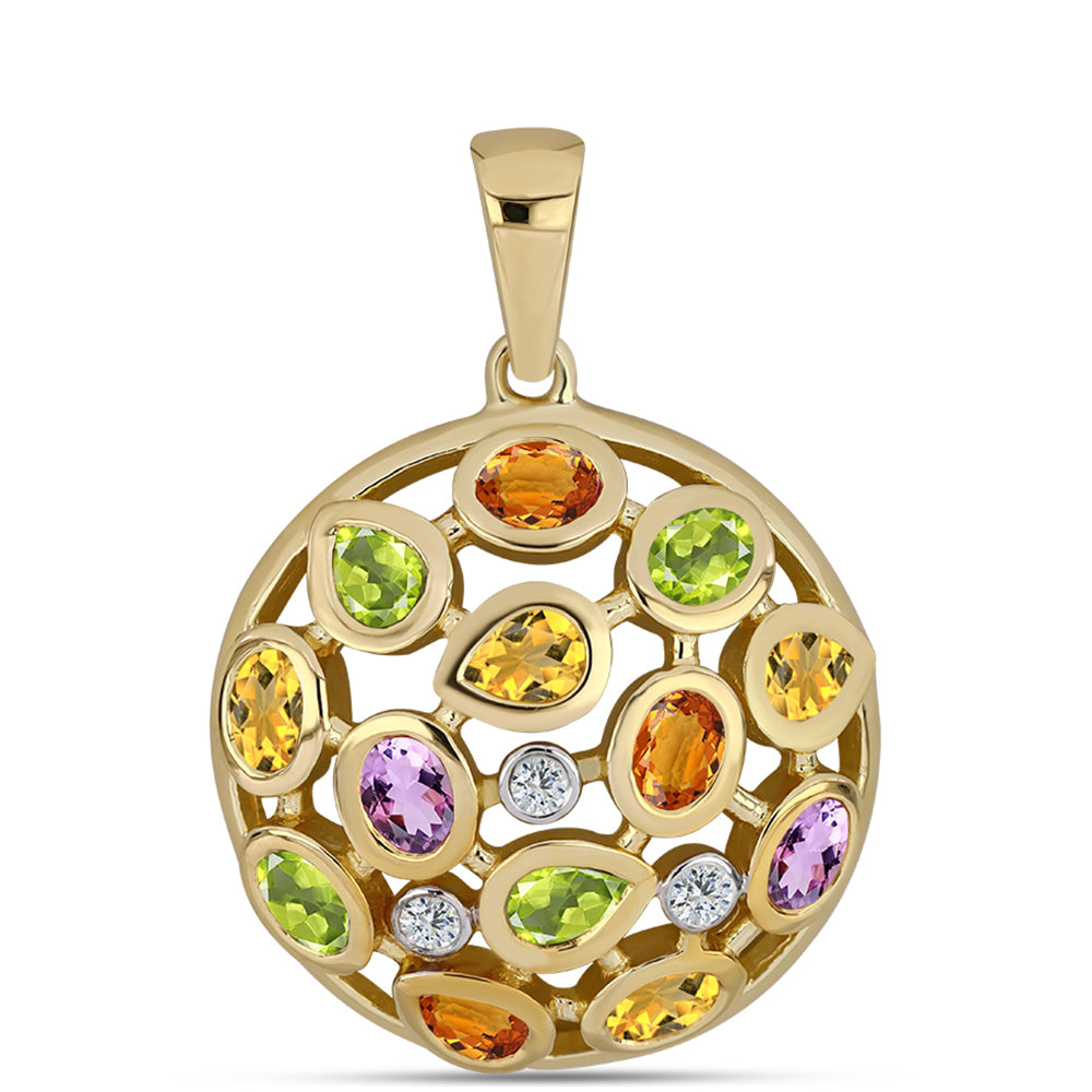 Pendente de Prata com Banho de Ouro com Safira Arco-íris e Topázio Branco  Contraste: Cabeca de Veado (800) 1 