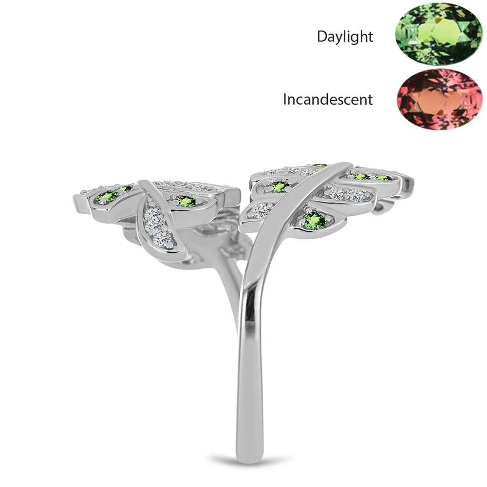 Anel de Prata com Alexandrita Natural e Topázio Branco  Contraste: Cabeca de Veado (800) 4 