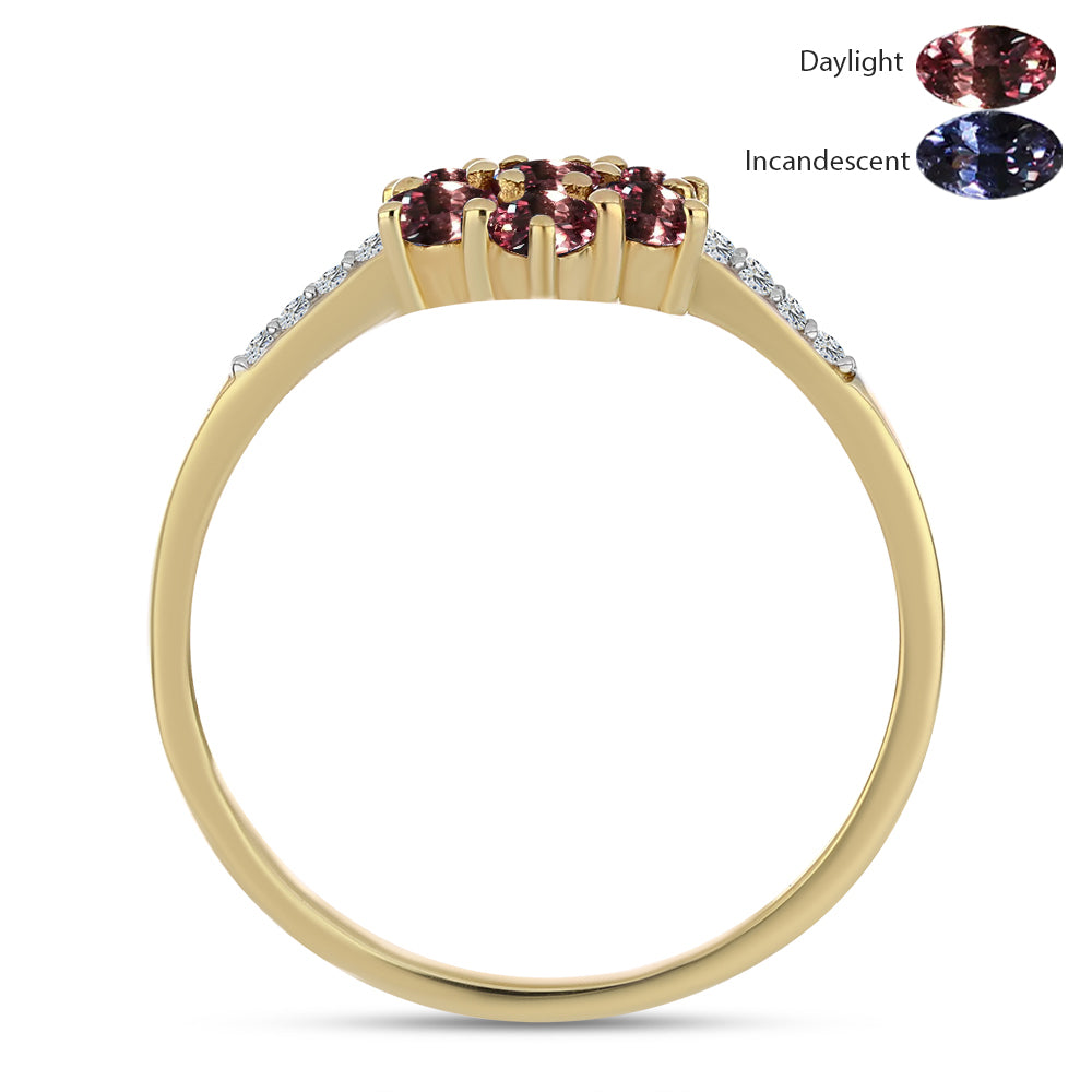 Anel de Prata com Banho de Ouro com Granada Furta-cor de Tsivory e Topázio Branco