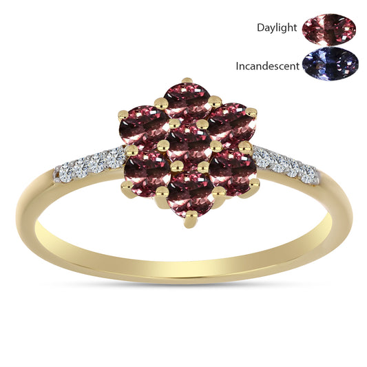 Anel de Prata com Banho de Ouro com Granada Furta-cor de Tsivory e Topázio Branco