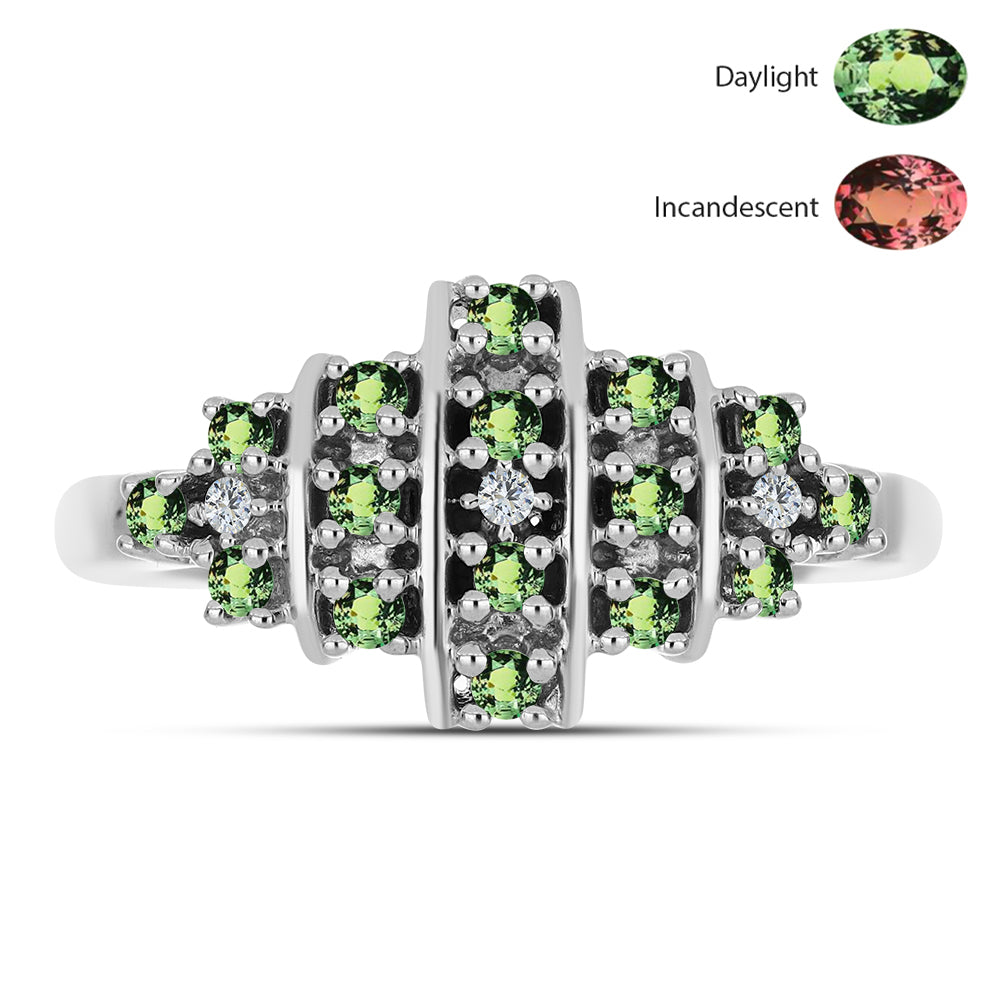 Anel de Prata com Alexandrita Natural e Topázio Branco  Contraste: Cabeca de Veado (800) 1 