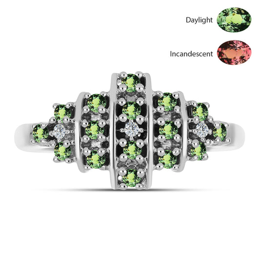 Anel de Prata com Alexandrita Natural e Topázio Branco  Contraste: Cabeca de Veado (800)