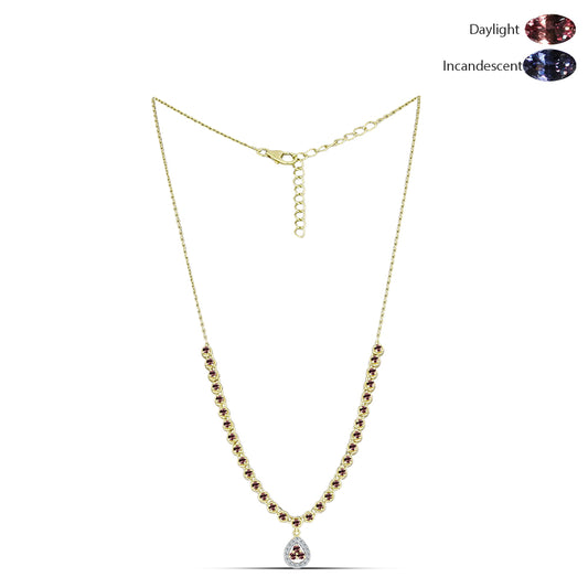 Colar de Prata com Banho de Ouro com Granada Furta-cor de Tsivory e Topázio Branco  Contraste: Cabeca de Veado (800)