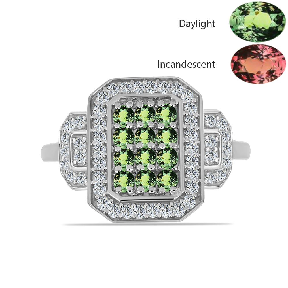 Anel de Prata com Alexandrita Natural e Topázio Branco  Contraste: Cabeca de Veado (800) 1 