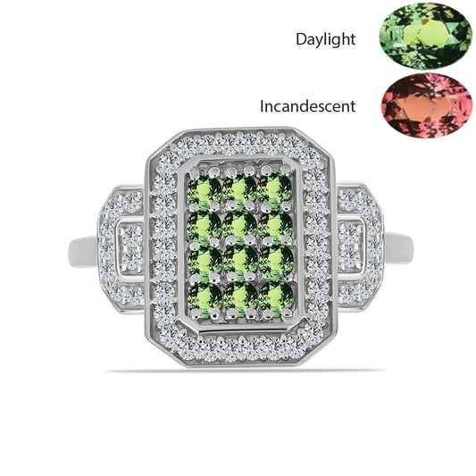 Anel de Prata com Alexandrita Natural e Topázio Branco  Contraste: Cabeca de Veado (800)