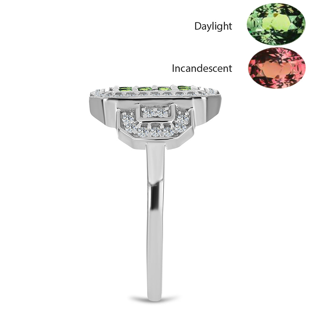 Anel de Prata com Alexandrita Natural e Topázio Branco  Contraste: Cabeca de Veado (800)