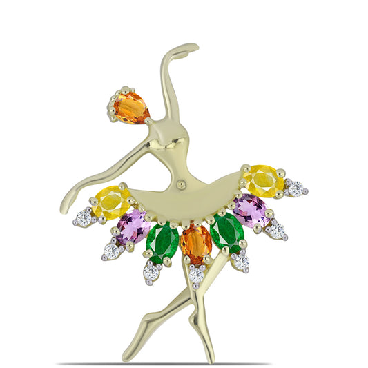 Alfinete de Prata com Banho de Ouro com Safira Arco-íris e Topázio Branco  Contraste: Cabeca de Veado (800)
