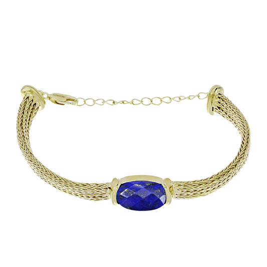Pulseira de Prata com Banho de Ouro com Lápis-lazúli  Contraste: Cabeca de Veado (800)