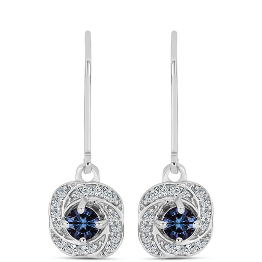 Brincos de Prata com Moissanite "Púrpura Imperial" e Topázio Branco