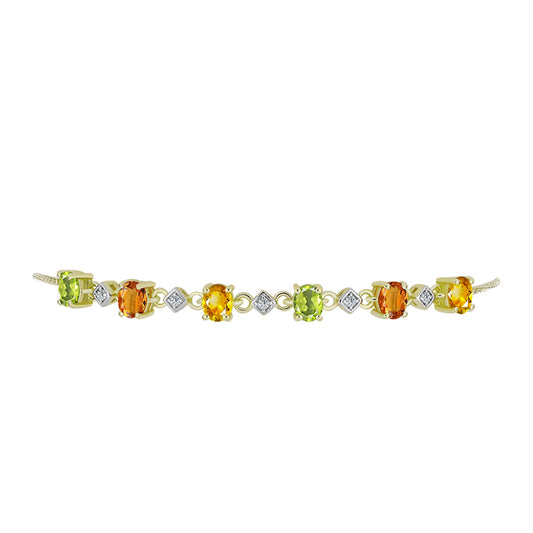 Pulseira de Prata com Banho de Ouro com Safira Arco-íris e Topázio Branco  Contraste: Cabeca de Veado (800)