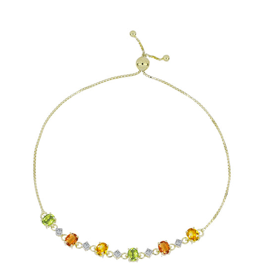 Pulseira de Prata com Banho de Ouro com Safira Arco-íris e Topázio Branco  Contraste: Cabeca de Veado (800)