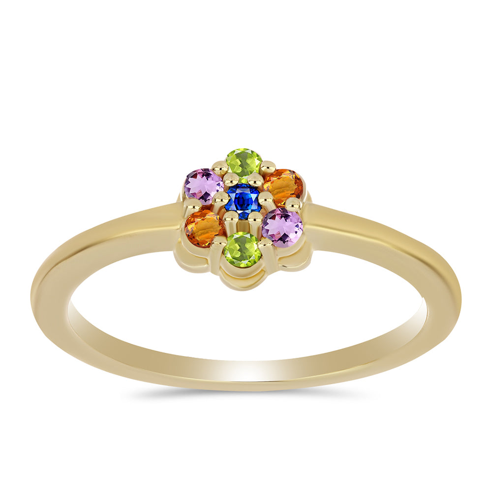 Anel de Prata com Banho de Ouro com Safira Arco-íris 1 